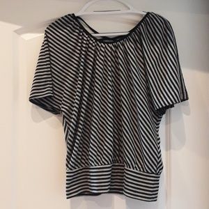 A.N.A. A New Approach Grey Black Stripe Top - M